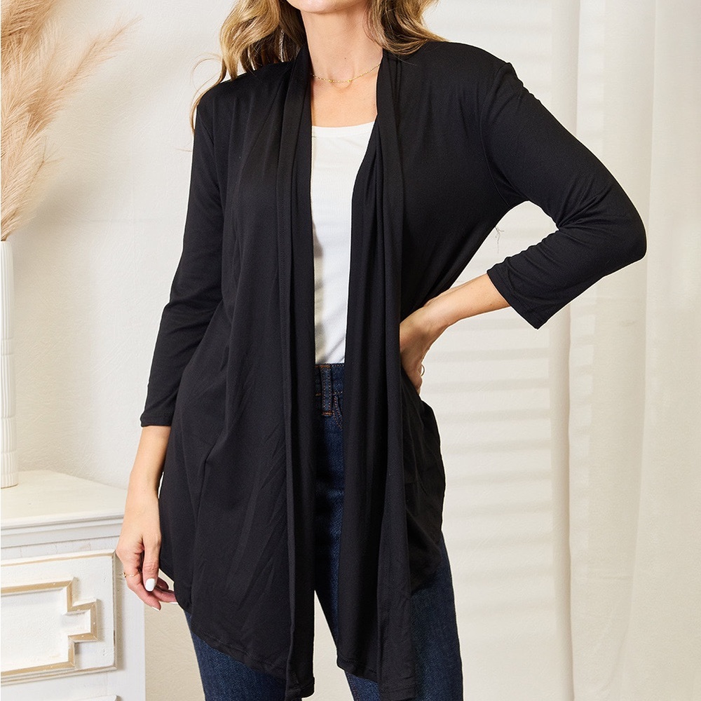 NEW Culture Code PLUS + REG Size Open Front Draped Cardigan Sweater in Black